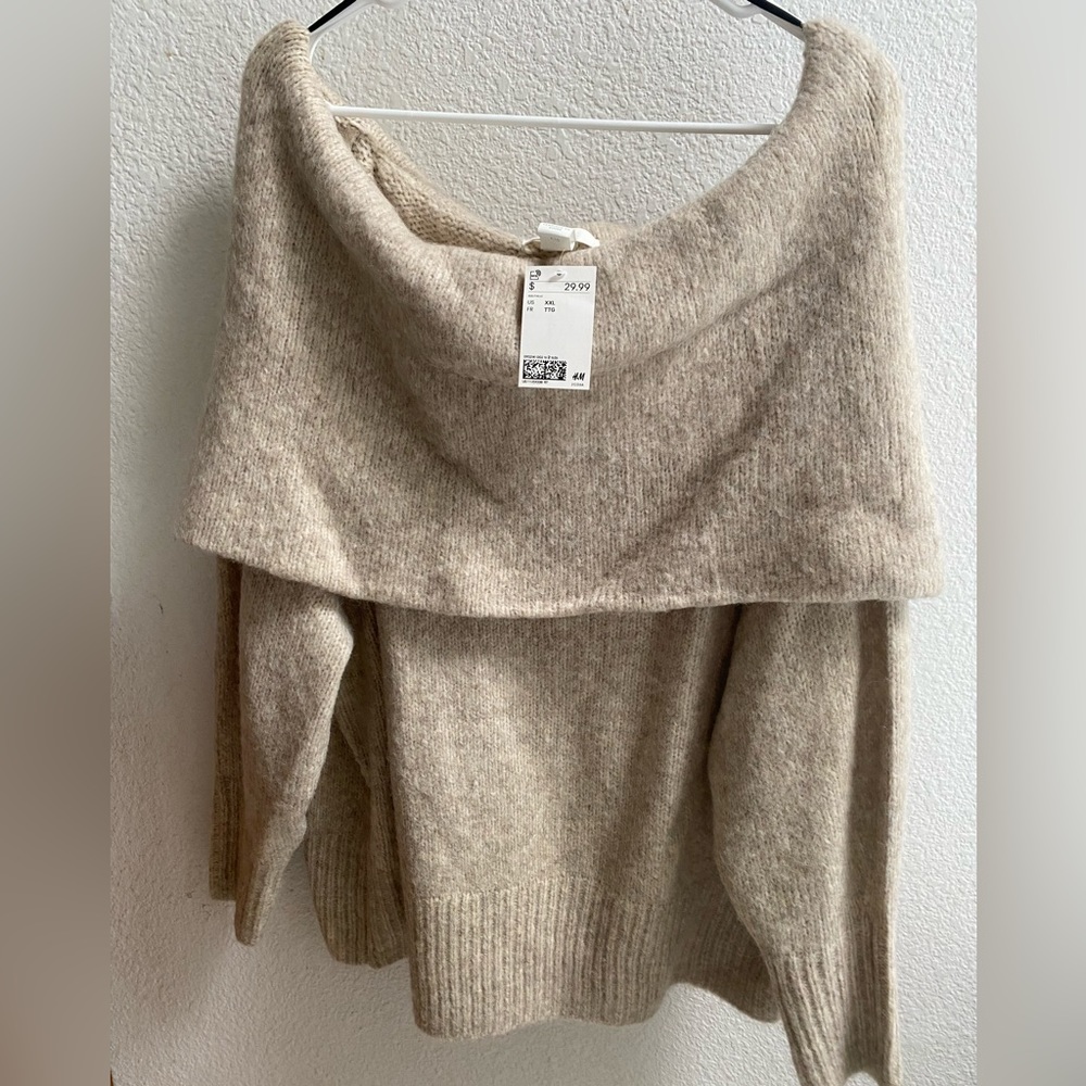 H&M Off-the-Shoulder Beige Sweater NWT
